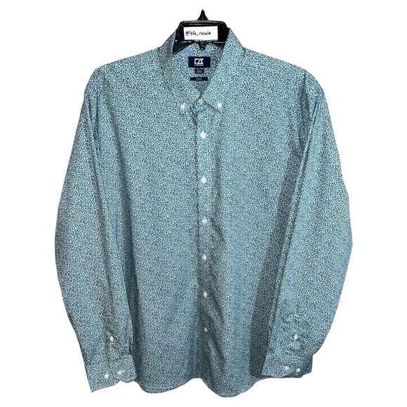 Cutter & Buck Shirt Men’s Size XXL Green Light Blue Floral Button Front - Picture 1 of 8